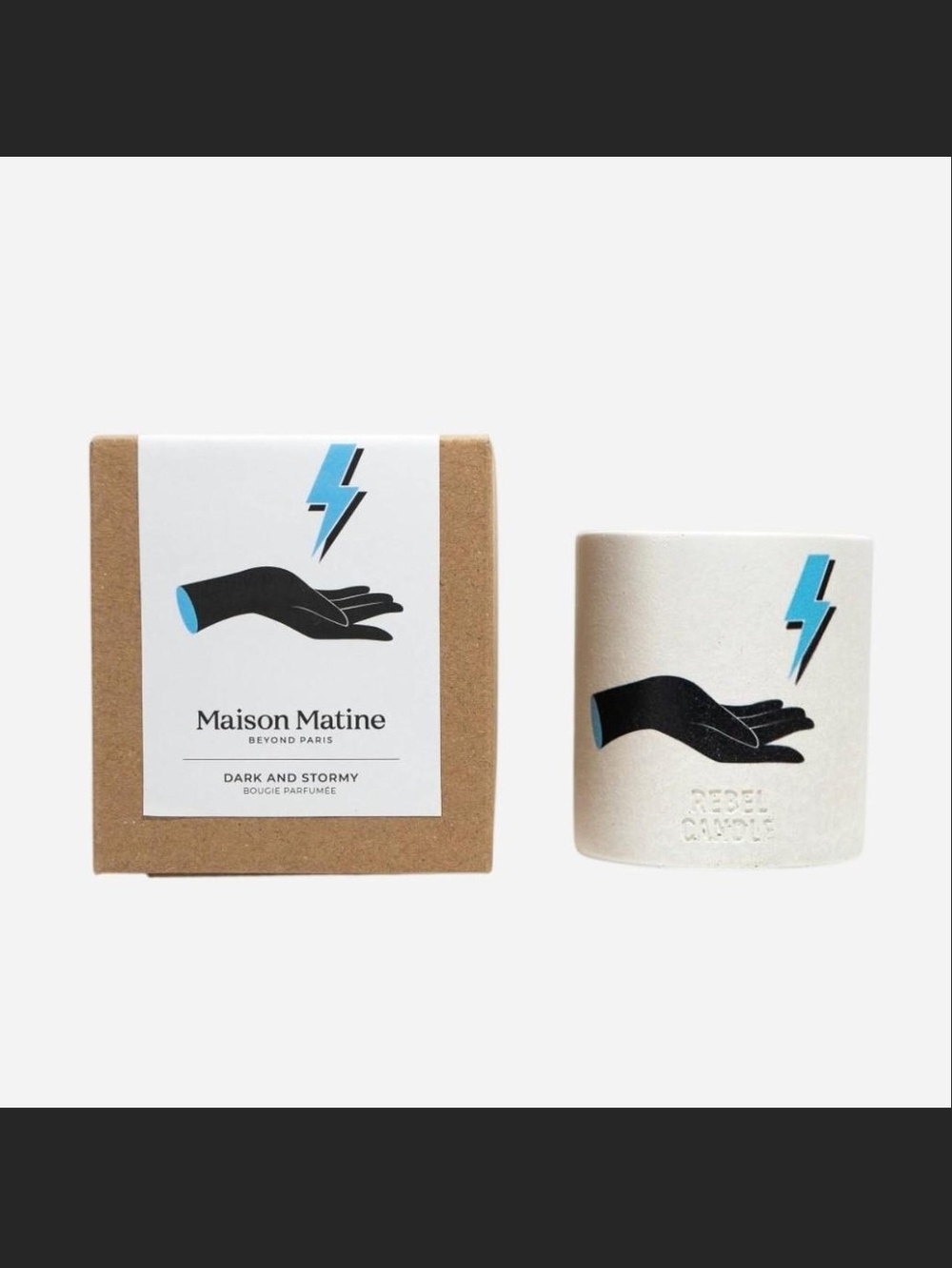 Maison Matine Dark and Stormy Candle — White with Blue & Black Accents